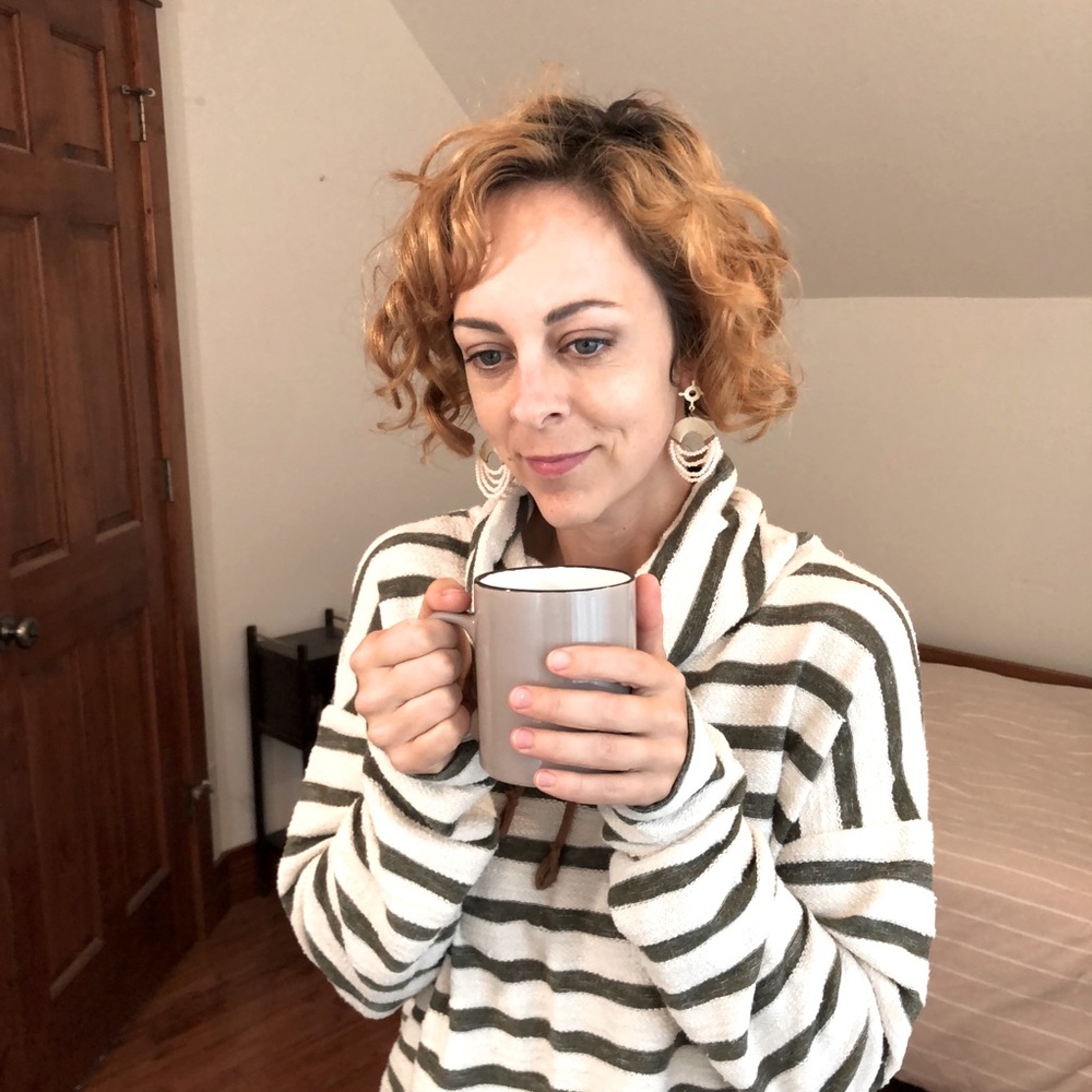 Green and White cowl neck sweater